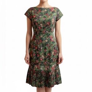 VTG Vicky Vaughn Junior Floral Cap Sleeve Midi Dress Button Back Pleated Hem S